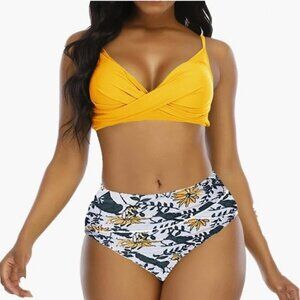 High Waisted Bikini Twist, Tummy Control, V Neck Swimsuit